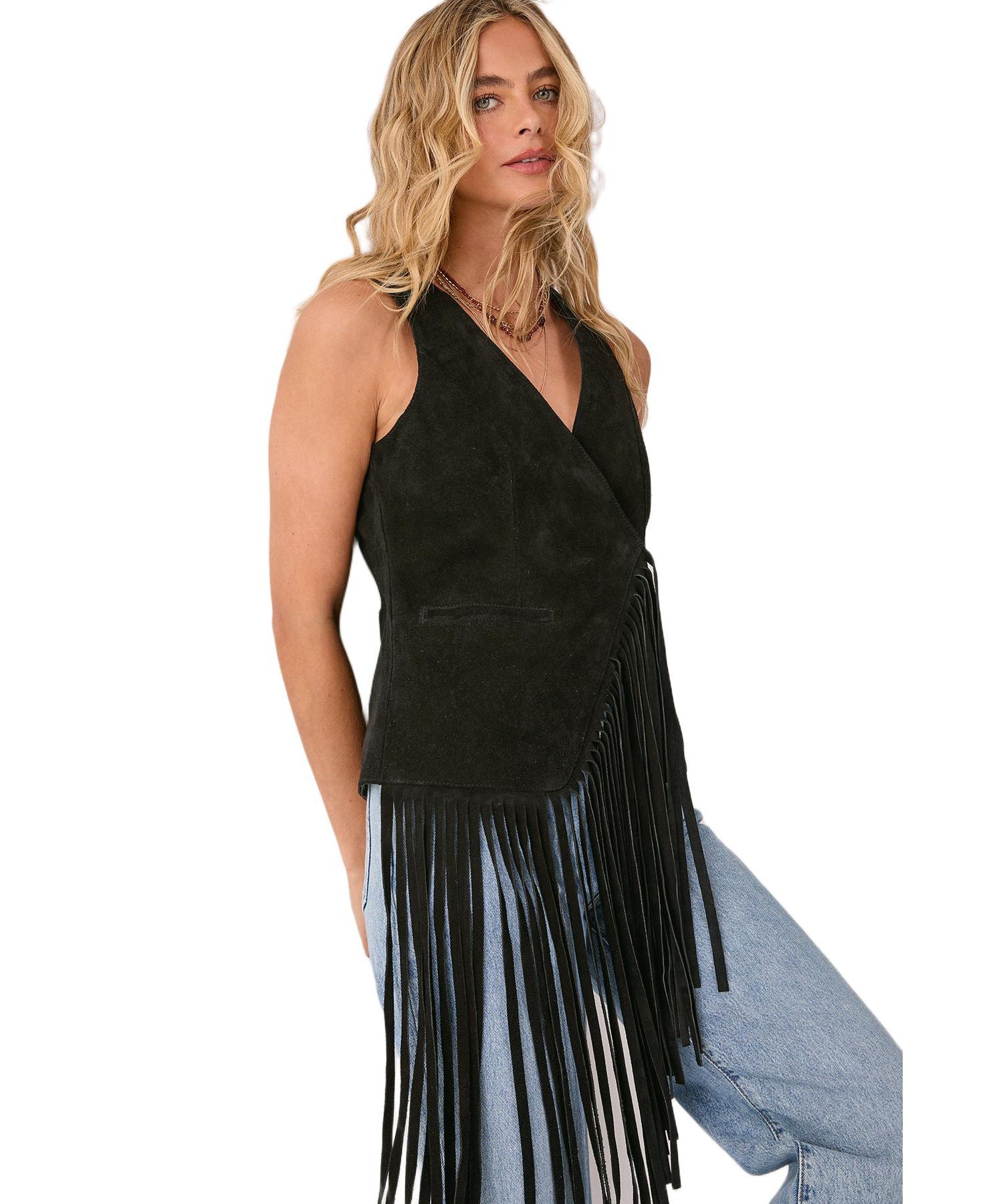 Women's Premium Suede Fringe Waistcoat