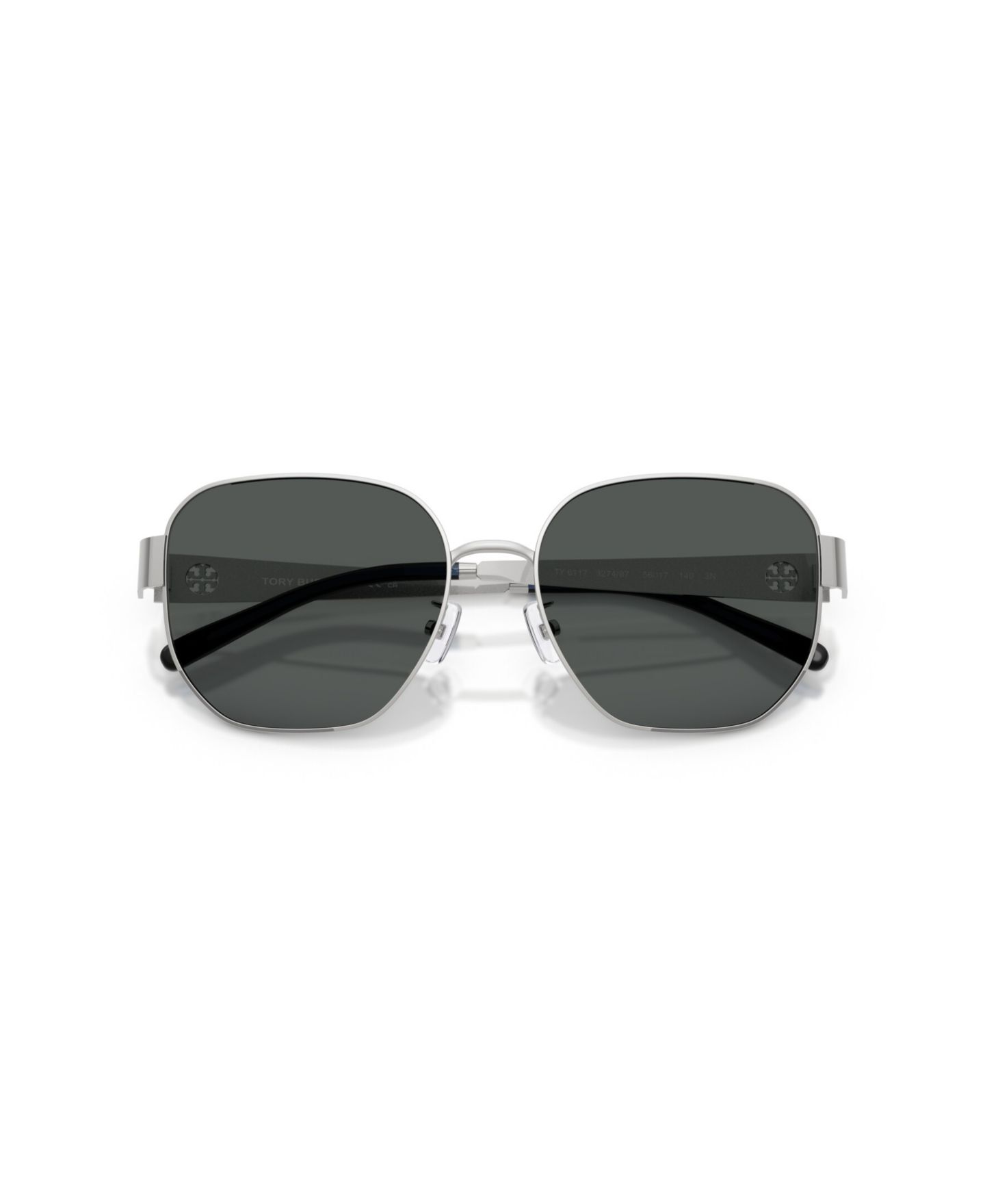 Женские солнцезащитные очки Tory Burch Geometric Sunglasses, TY6117, цвет: Блестящий светлый золотой — фото 15