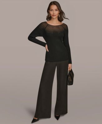 Women's Mesh Detail Boat Neck Sweater