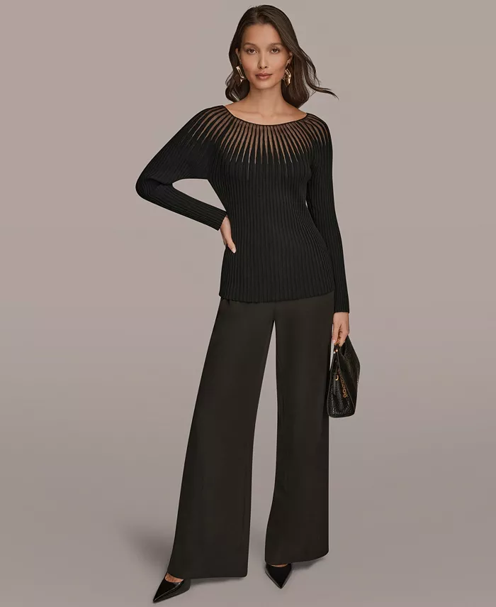 Women's Mesh Detail Boat Neck Sweater - thumbnail 5