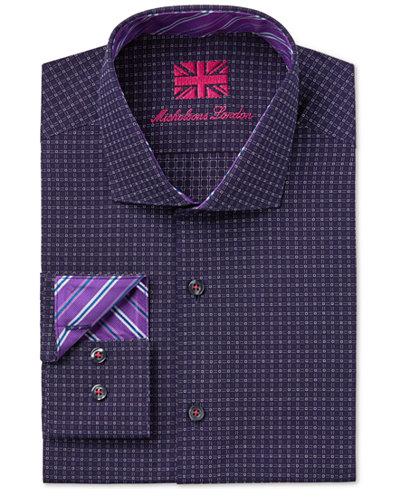 Michelsons of London Men's Slim-Fit Box-Grid Print Dress Shirt