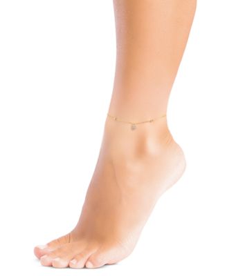 Cubic Zirconia Flower Beaded Anklet (0.14 ct. t.w.) in 14k Gold Over Sterling Silver (also in Sterling Silver)