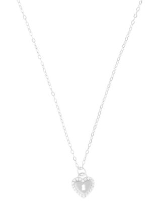 Cubic Zirconia Heart Key Pendant Necklace in (0.10 ct. t.w.) in Sterling Silver (also in 14k Gold Over Sterling Silver)
