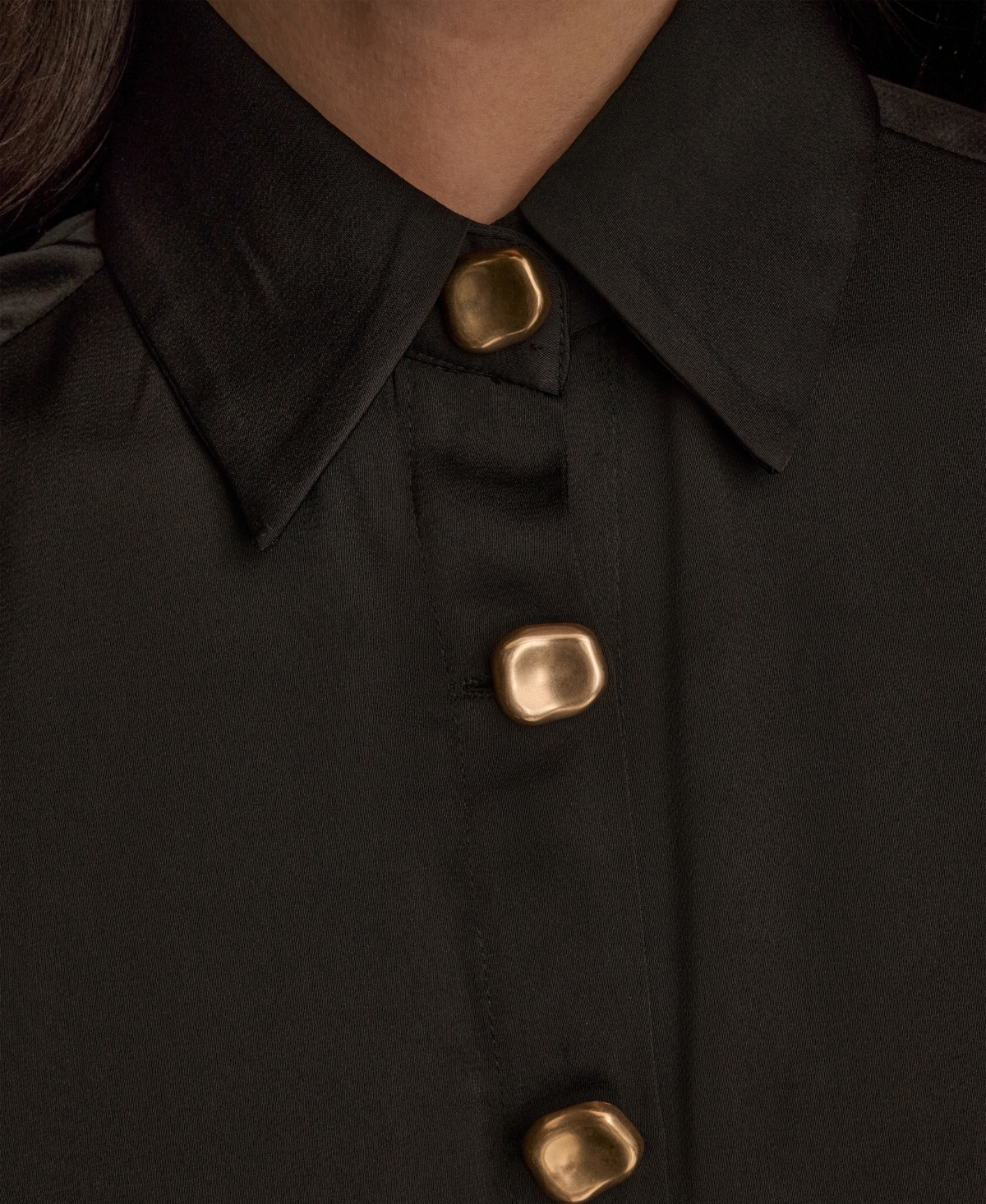 Donna Karan New York Women's Silk Collared Long Sleeve Button Down Top