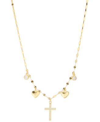Cubic Zirconia Cross Heart Pendant Necklace (0.29 ct. t.w.) in Sterling Silver (also in 14k Gold Over Sterling Silver)