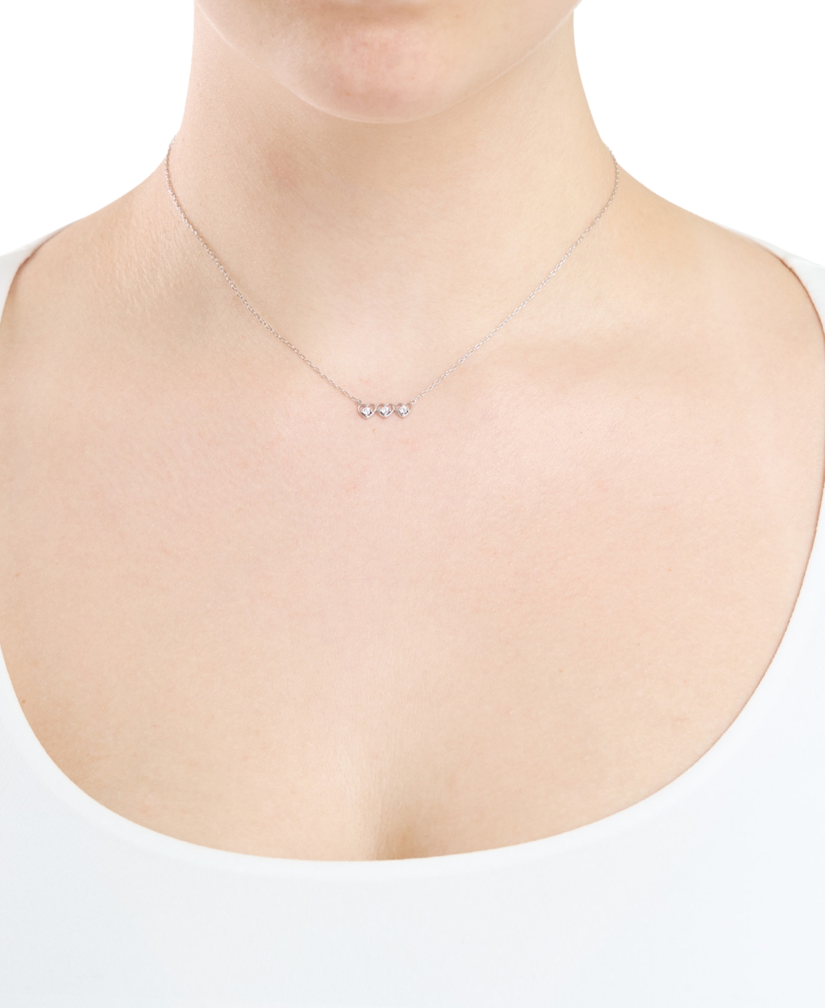 Macy's Cubic Zirconia Triple Open Heart Necklace (0.06 Ct. T.w.) In 14k Gold Over Sterling Silver (also In  In Silver