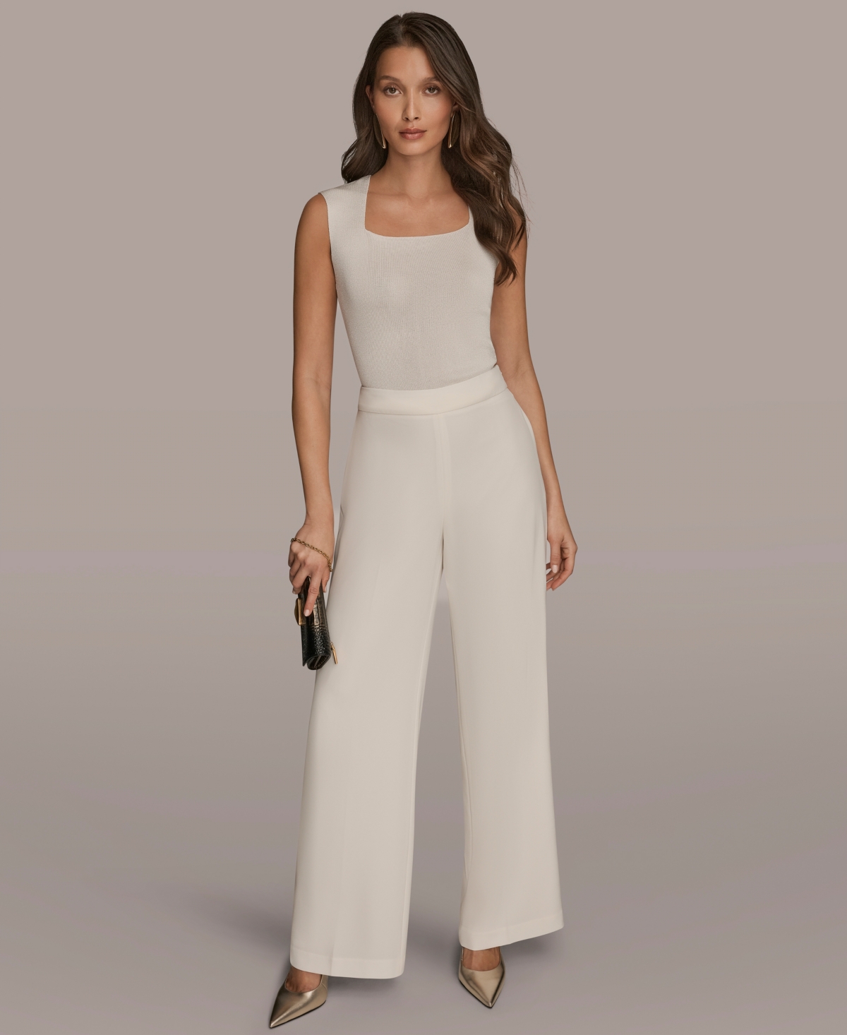 Donna Karan Women's Wide Leg Side Zipper Pants In White