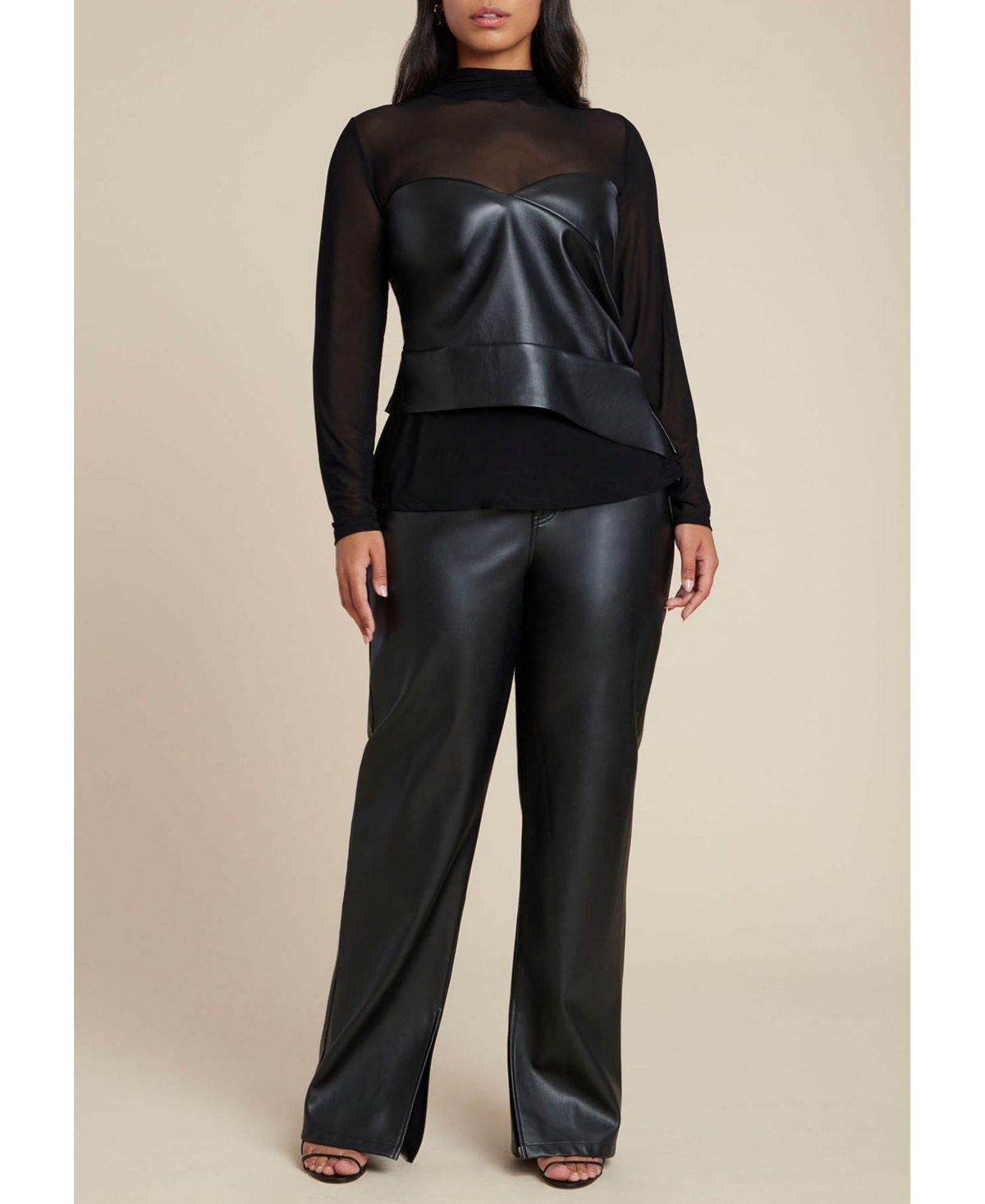 Eloquii Women's Plus Faux Leather Wrap Top