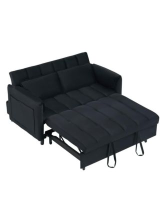 53" Pull-Out Sleeper Loveseat Sofa Bed, Convertible 3-in-1 Velvet Couch with Side Pockets & Back Support for Small Spaces