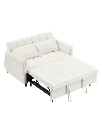 53" Pull-Out Sleeper Loveseat Sofa Bed, Convertible 3-in-1 Velvet Couch with Side Pockets & Back Support for Small Spaces