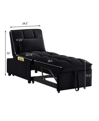 4-in-1 Single Velvet Pull-Out Sleeper Chair Bed with Adjustable Backrest, Side Pocket & Pillow for Small Spaces-Maison Boucle