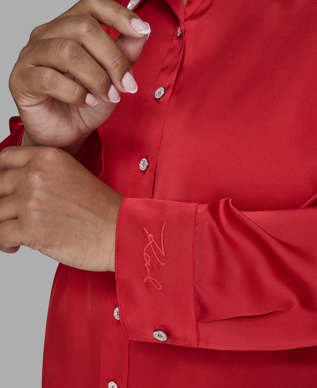 Karl Lagerfeld Plus Size Crystal Collared Neck Shirt In Multi