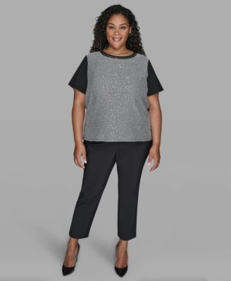 Plus Size Tweed Short Sleeve Top