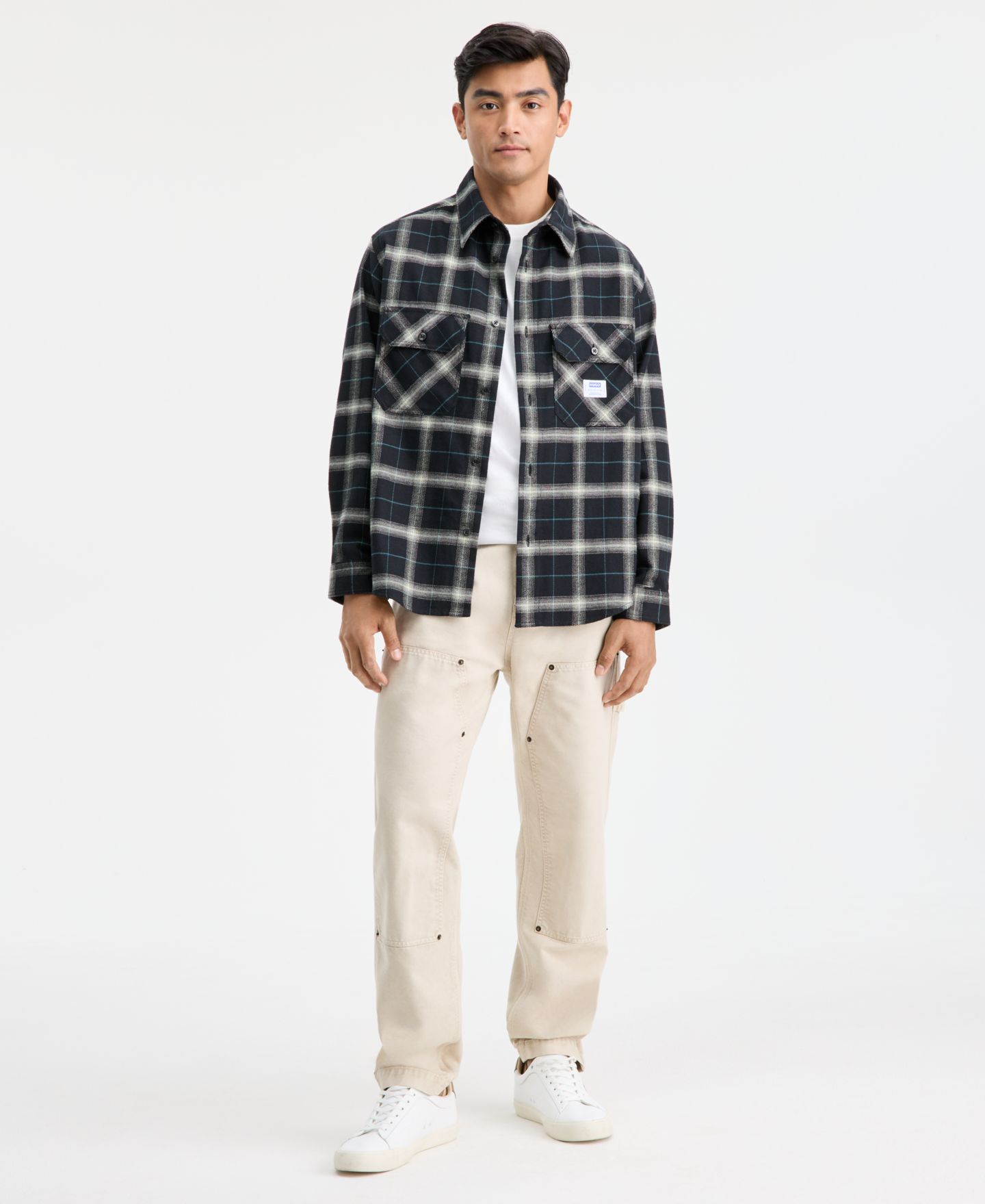 Мужская рубашка Hugo Boss Oversized-Fit Ebolt Plaid Long-Sleeve, цвет: Чёрный клетчатый — фото 3