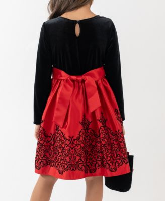 Girls' 2T-6X Mini Bag and Long-Sleeve Jewel Bow Dress, 2-Piece Set