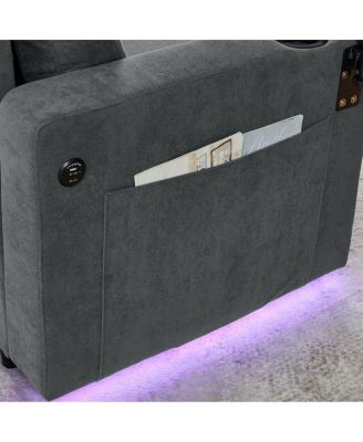 Maison Boucle Modern Chenille Upholstered Wood Pull-Out Sleeper with LED Lights, USB Ports & Cup Holders Sofa Bed