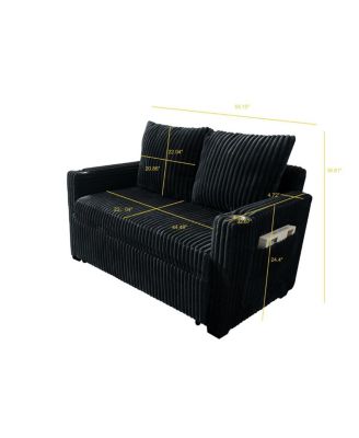1 Pc Corduroy Sofa Bed, Adjustable Backrest, USB Charging, Pull-Out Sleeper, Cup Holders, Storage – Furniture
