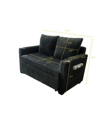 1 Pc Corduroy Sofa Bed, Adjustable Backrest, USB Charging, Pull-Out Sleeper, Cup Holders, Storage – Furniture