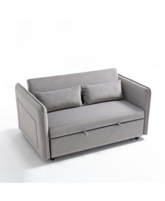 55" Velvet Sleeper Sofa Bed, Small Pull-Out Loveseat Sofa with Reclining Backrest, Side Pocket & Pillows for Small Spaces-Maison Boucle