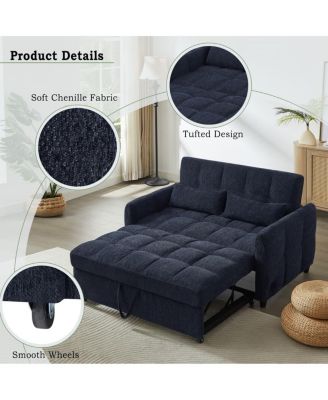 Pull-Out Sleeper Sofa Bed, 52.8'' Tufted Loveseat with Adjustable Backrest, 3 USB Ports & 2 Pillows for Apartment or Guest Room