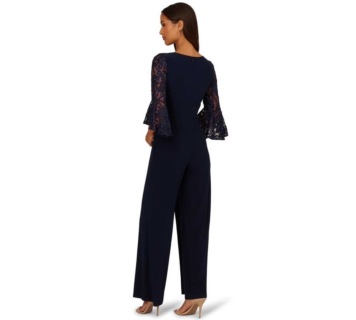 Adrianna Papell Women's Surplice Lace Combo V-Neck Jumpsuit