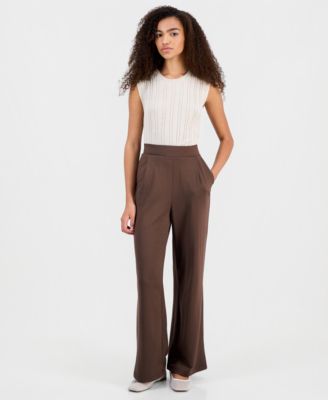 Juniors' High-Rise Pleated Wide-Leg Pants