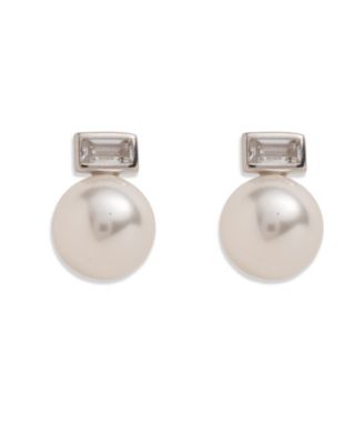 Cubic Zirconia and Imitation Pearl Sterling Silver Stud Earrings