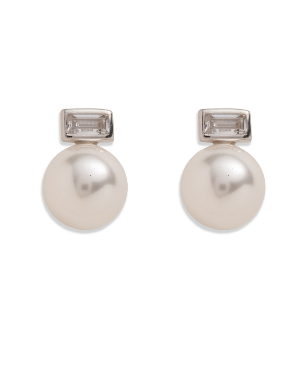 Ralph Lauren Cubic Zirconia And Imitation Pearl Sterling Silver Stud Earrings In Brown