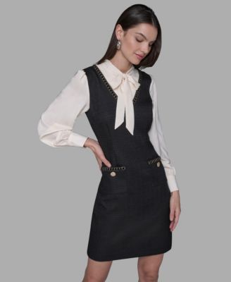 Women's Textured Tweed Two-Tone Collar Dress