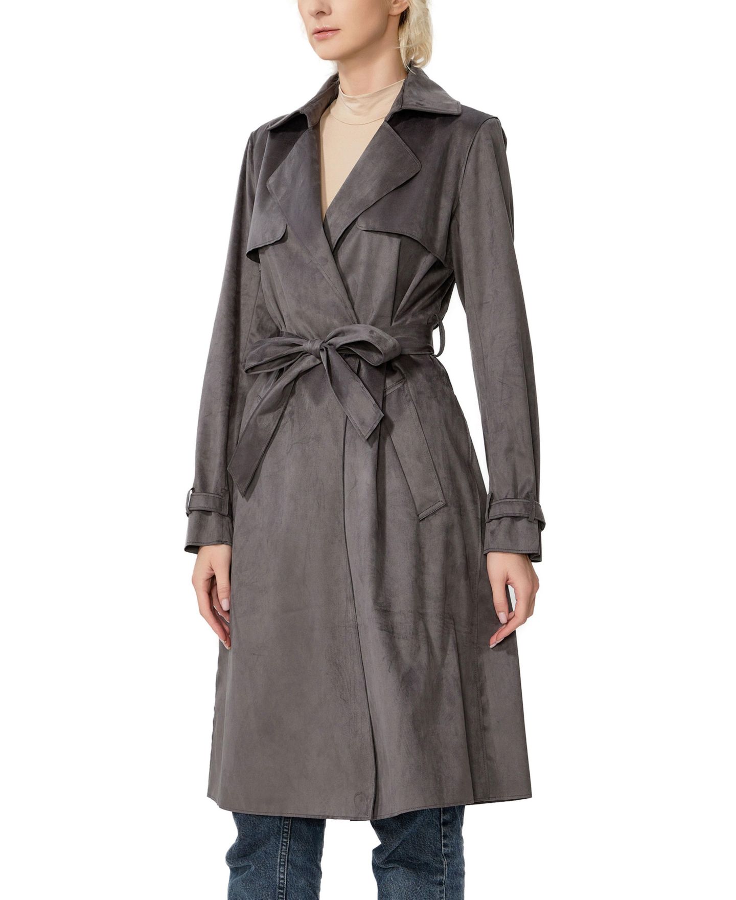 Женское пальто kimi + kai Long Faux Suede Trench, цвет: Тёмный серый — фото 2