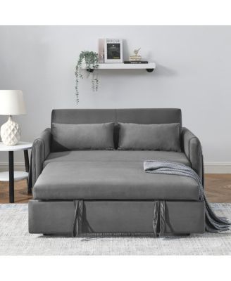 55" Velvet Sleeper Sofa with Pull-Out Bed, Reclining Backrest & Side Storage Pockets,Convertible Sofa Bed for Small Spaces-Maison Boucle