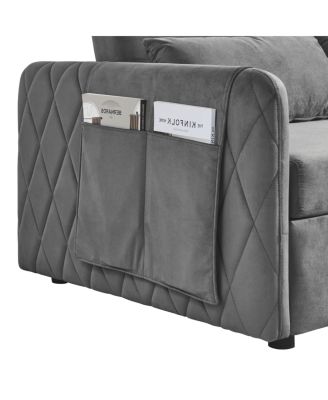 55" Velvet Sleeper Sofa with Pull-Out Bed, Reclining Backrest & Side Storage Pockets,Convertible Sofa Bed for Small Spaces-Maison Boucle