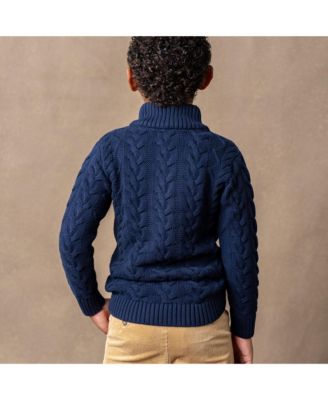 Boys Organic Mock Neck Cable Sweater with Buttons