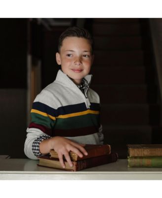 Baby Boys Long Sleeve Half Zip Sweater with Engineered Stripe