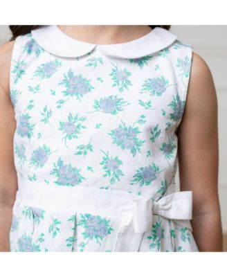 Baby Girls Heirloom Linen Sleeveless Peter Pan Collar Tea Dress with Waist Sash