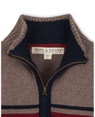 Little and Big Boys' Organic Long Sleeve Half Zip Sweater with Engineered Stripe