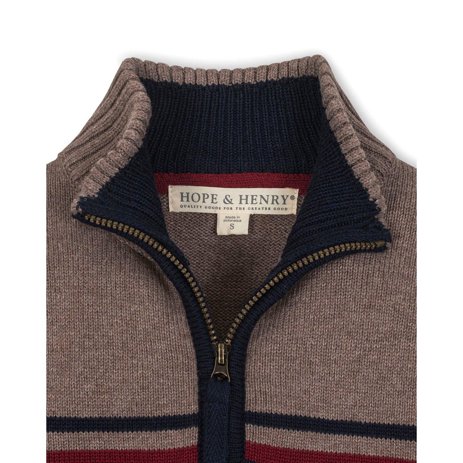 Hope and Henry Little and Big Boys' Organic Long Sleeve Half Zip Sweater with Engineered Stripe