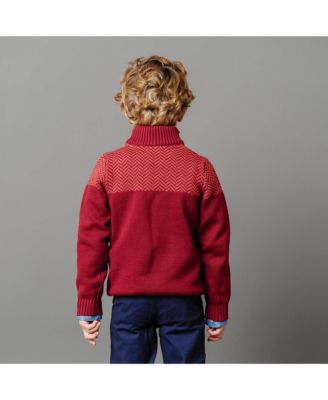 Baby Boys Long Sleeve Mock Neck Button Sweater with Intarsia Yoke