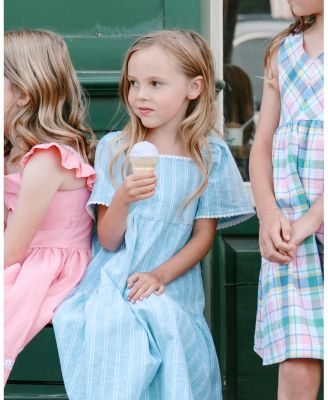 Little Girls Flounce Sleeve Tiered Linen Dress
