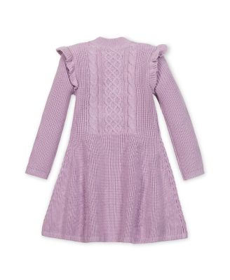 Little and Big Girls' Organic Long Sleeve Flutter Detail Sweater Dress
