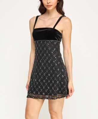 Juniors' Embellished Square Neck Dress