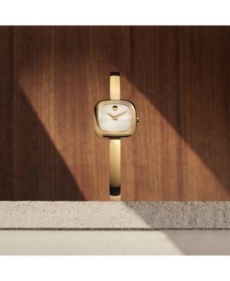 Women's Museum Cushion Swiss Quartz Yellow PVD Steel Bangle Watch, 21.50mm