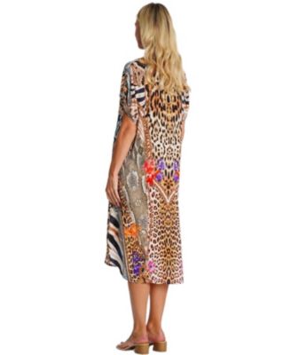 Women's Midi Summer Dress with Collared Neck, Short Sleeves, and Side Slits