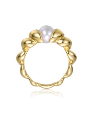 Sterling Silver 14k Gold Plated Scalloped Seashell Freshwater Pearl Ring