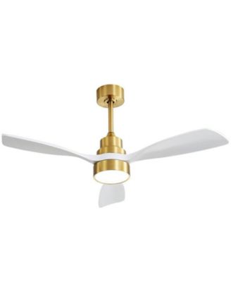 48-inch Modern Golden Downrod Indoor Walnut Wood 3-Blade LED Light with Remote Control Support Six Speed Adjustable Ceiling Fan