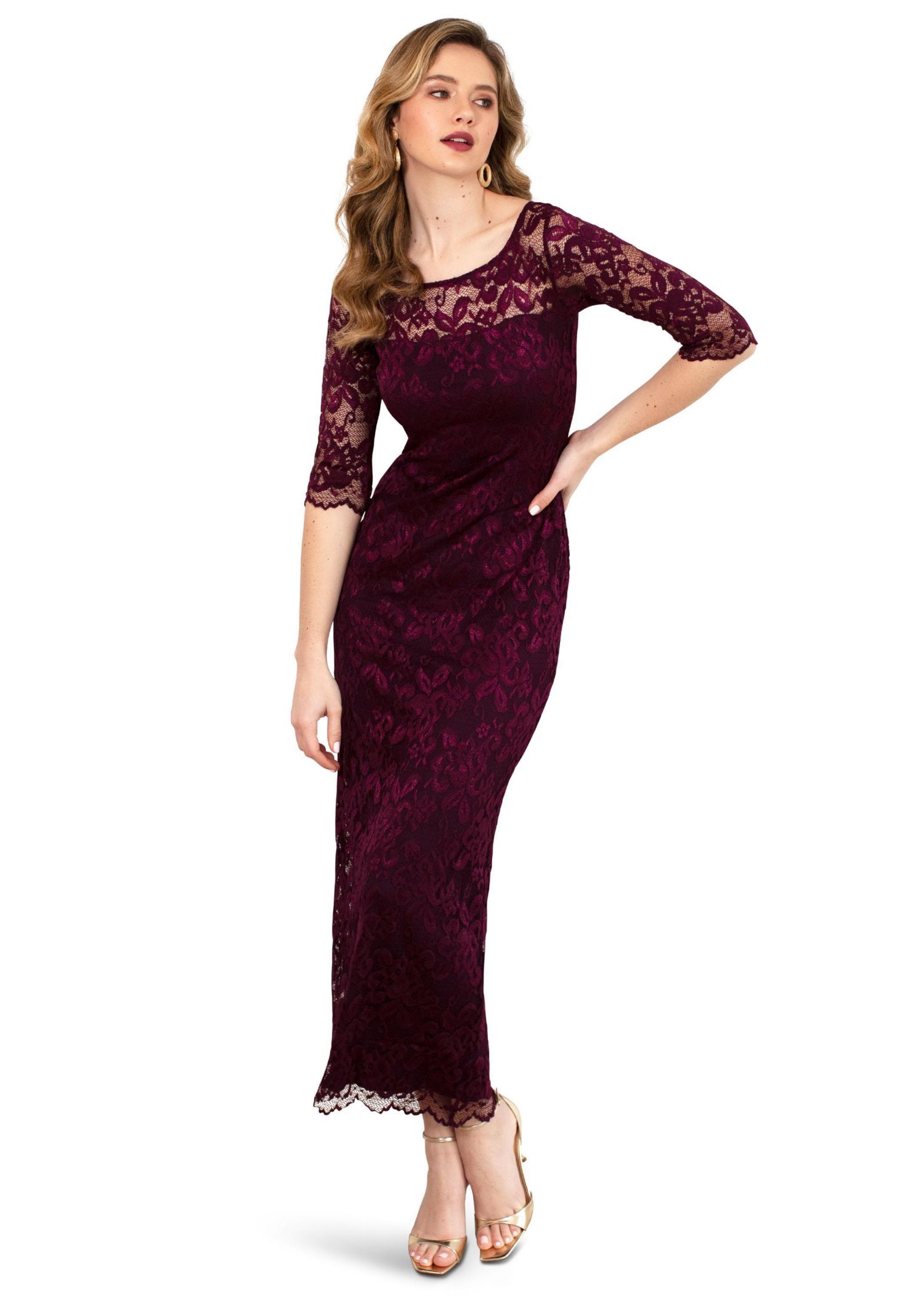 Women's Lila 3/4 Sleeve Lace Maxi Gown