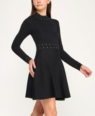 Juniors Nailhead Fit & Flare Sweater Dress