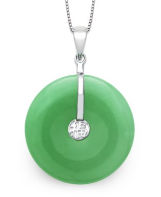 Macy's - Dyed Green Jadeite Round Pendant Necklace in Sterling Silver