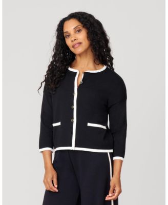 Women's Contrast Trim Crewneck Cardigan