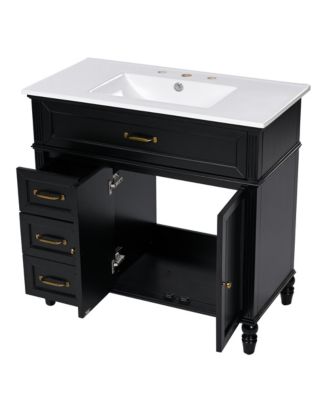 36" Bathroom Vanity with Sink, Cabinet with Drawers and Solid Frame, One Package